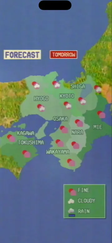 The same card in English, titled “Forecast Tomorrow,” with Kyoto, Osaka and Nara.